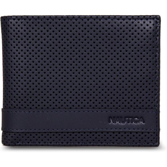 Nautica Men's Bifold Leather Wallet ID Window Navy Card Slots Durable Stylish - Picture 1 of 7